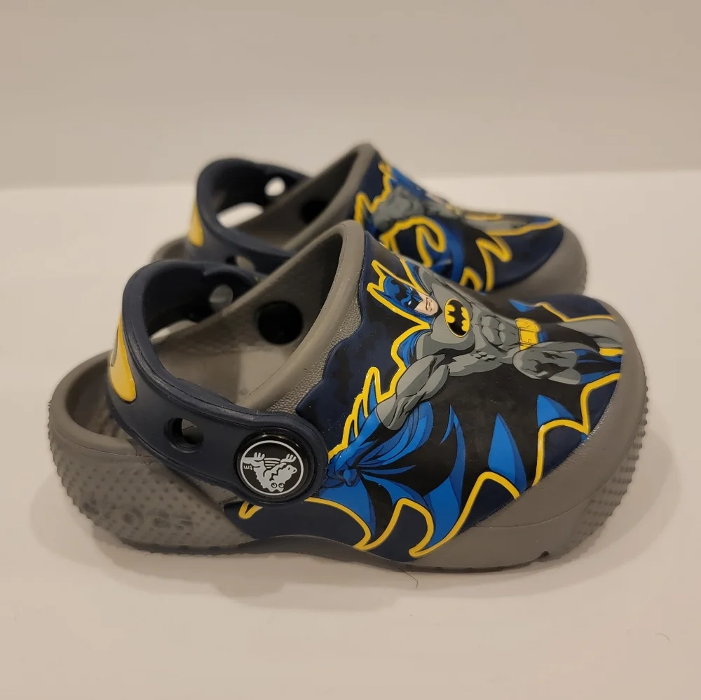 Rare Crocs Batman Superhero Sandals | Infant Size C5 | Blue, Yellow, Size 5 Baby